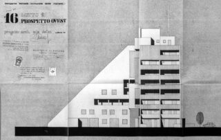 Complesso residenziale “Le Piramidi”, Modena, 1976. Prospetto ovest di progetto.