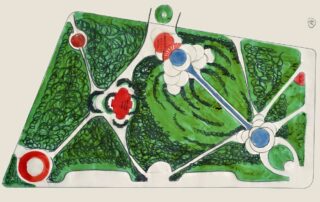 04 1-Studio per sistemazione…` Francesco Somaini, Studio per la sistemazione a giardino dell’ex Verziere di Milano, 1965-66, tecnica mista su carta da lucido. Courtesy Archivio Francesco Somaini / Fondazione Francesco Somaini Scultore ETS.