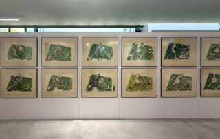 Francesco Somaini, studi per la sistemazione a giardino dell’area dell’ex Verziere di Milano nell’allestimento della mostra. Foto IM / weArch.