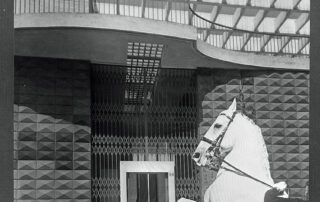 Sede della Società Ippica Torinese, fotomontaggio in collaborazione con Riccardo Moncalvo, 1941. Per gentile concessione dell’Agenzia del Demanio, Fondo Carlo Mollino conservato al Politecnico di Torino, Sezione Archivi Biblioteca Gabetti.