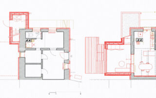 Facha architekti, House With a Red Addition, Nečín, Czech Republic. Basement floor plan, ground floor plan.