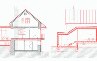 Facha architekti, House With a Red Addition, Nečín, Czech Republic. Sections.